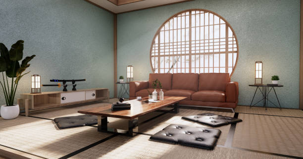 istock Mint Living room japan tropical minimalist design.3D rendering 1364806873