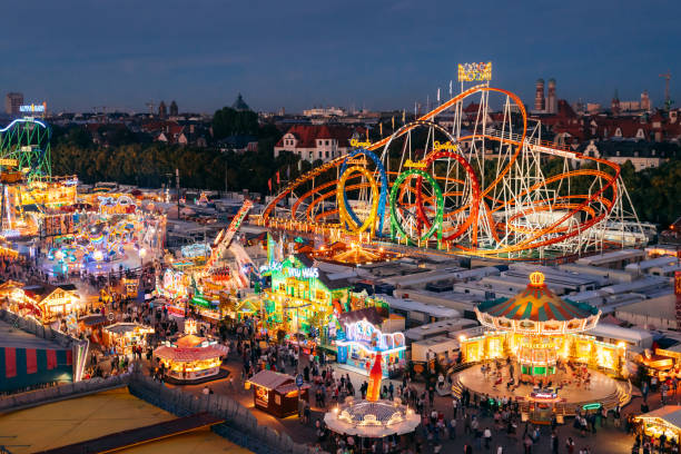 Aerial view of Oktoberfest Fairgrounds, Munich, Germany stock photo