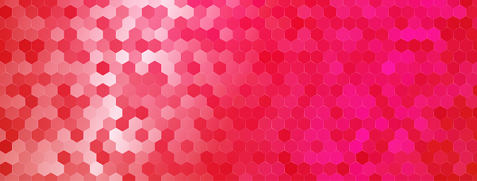 Abstract mosaic background of shiny hexagonal tiles in red colors