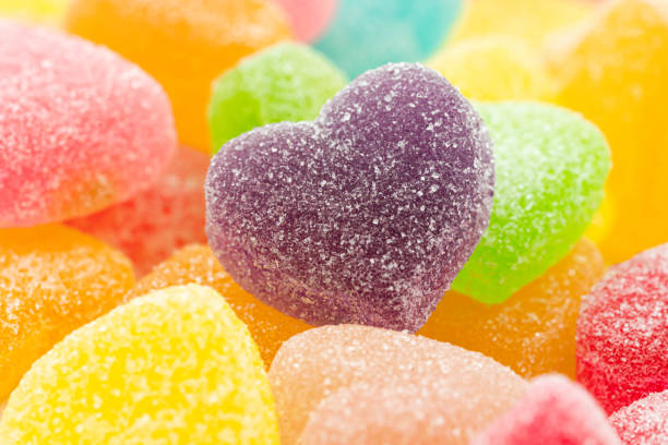 istock Heart sugar candy .Fruity gummy sugar texture. 1364814943