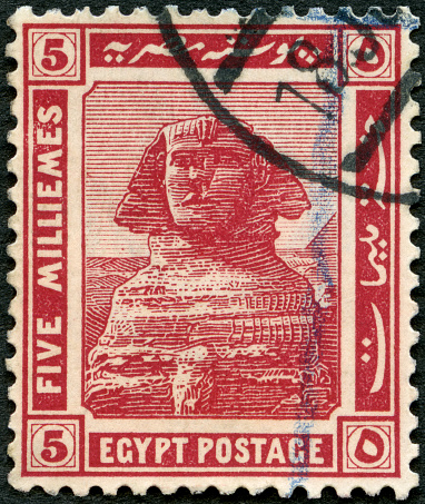 Postage stamp printed in Egypt shows The Great Sphinx of Giza, 1914