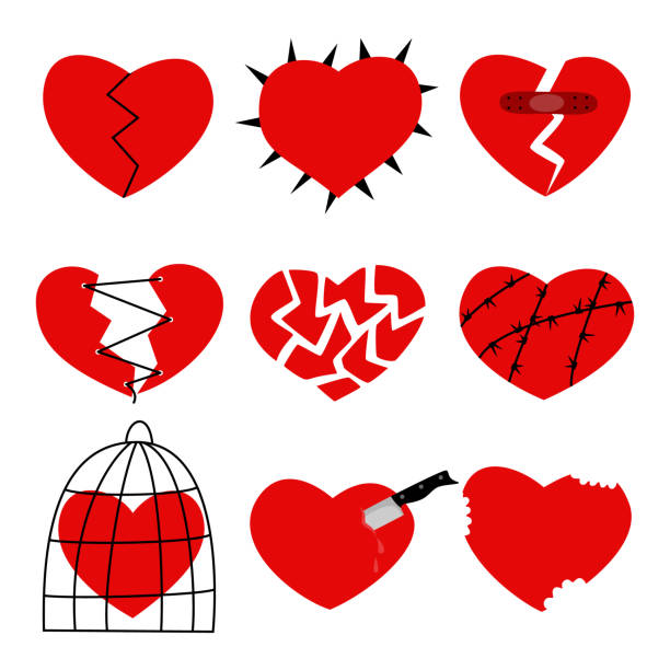 ilustrações, clipart, desenhos animados e ícones de conjunto de corações partidos - thorn relationship difficulties heart shape love
