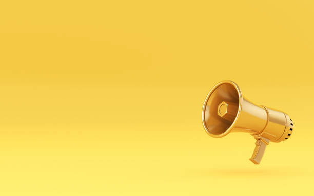 istock 3d Render Gold Color Megaphone on Yellow Gradient Background Stock Photo 1364818038