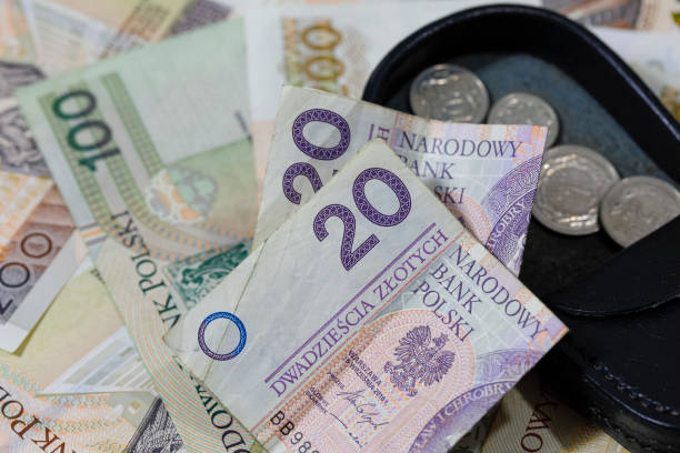 istock Black purse with coins and Polish banknotes , PLN 1364818633