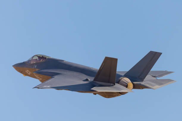 istock Extremely close side view of a F-35C flying 1364823345