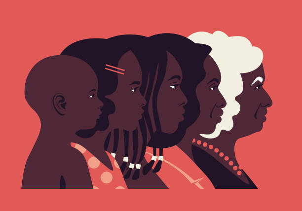 illustrations, cliparts, dessins animés et icônes de processus de vieillissement. les têtes des femmes africaines - grandmother child grandparent isolated