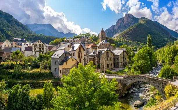 Bielsa village located in the Pyrenees National Park of Ordesa and Monte Perdido in Huesca of Aragon of Spain