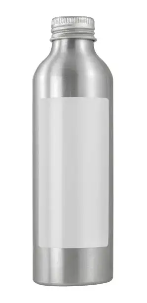 Isolated Aluminum (Aluminium) Bottle With Blank Label For Your Text, On A White Background
