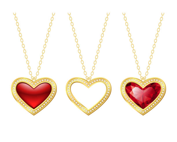 ilustrações de stock, clip art, desenhos animados e ícones de set of necklaces with golden hearts and brilliants - gold jewelry necklace locket