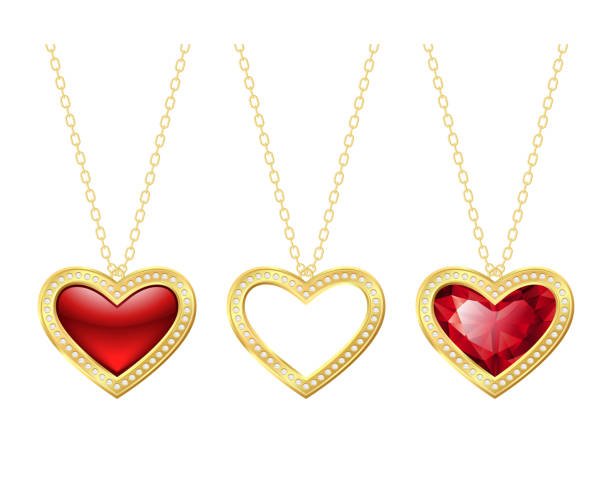 Set of Necklaces with golden hearts and brilliants Set of Necklaces with golden hearts and brilliants. Gift for Valentine Days. Vector illustration isolated on white background locket stock illustrations