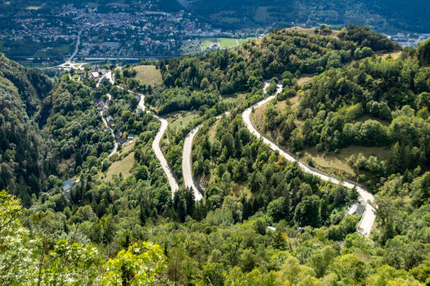 Bends of the Ascent to Alpe d'Huez, France, 2021 stock photo