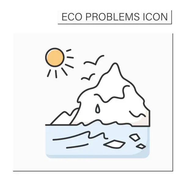 Vector illustration of Ice caps melting color icon