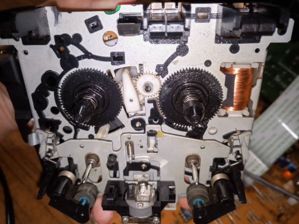 istock Tape pulling mechanism of the cassette deck. tape recorder 1364829422