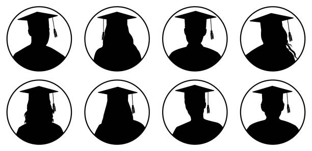 avatar eines doktoranden, porträts anonymer personen, set von silhouetten. vektorillustration - silhouette student teenager university stock-grafiken, -clipart, -cartoons und -symbole