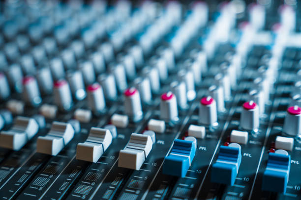 istock Professional Mixing Board or Console for a PA system, sound reinforcement or DJ Entertainment 1364830527