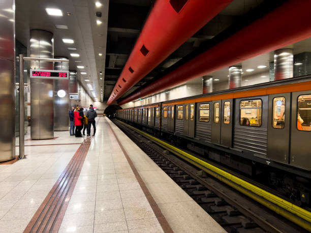Mexico City, Mexico. September 14th, 2025. High angle view of passengers waiting at subway platform, Metro, Line 9.
