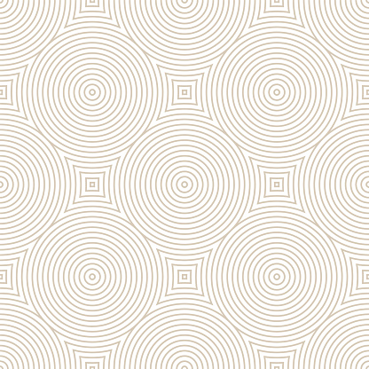 Ethnic Linear Circles Seamless Pattern Vector Light Abstract Background. Circular Beige Lines Geometric Endless White Wallpaper. Decorative Ornamental Viking Tribe Style Repetitive Subtle Pattern