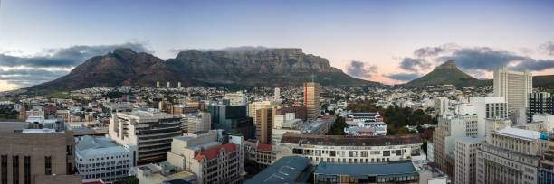 istock Cape Town with Table Mountain CBD Cityscape panorama during lockdown curfew at sunrise 1364841658