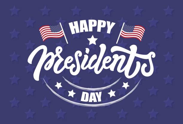 USA Happy Presidents Day celebration text with flags, stars and ribbon. Vector illustration of hand drawn lettering typography for American national holiday. Logo, banner, poster, greeting card design USA Happy Presidents Day celebration text with flags, stars and ribbon. Vector illustration of hand drawn lettering typography for American national holiday. Logo, banner, poster, greeting card design presidents day logo stock illustrations