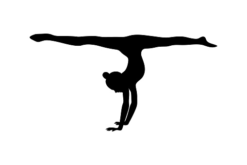 Artistic gymnastics handstand black shape isolated on white background. Vector illustration