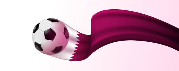illustrazioni stock, clip art, cartoni animati e icone di tendenza di pallone da calcio con bandiera del qatar - qatar