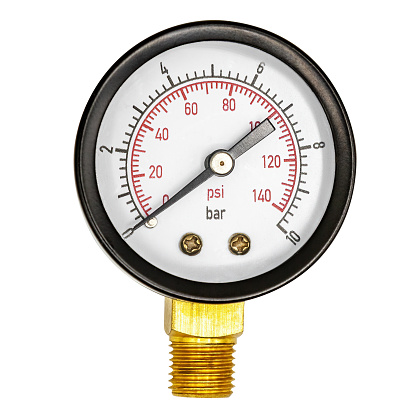 Manometer or air gauge for pressure regulation in pumping station isolated on white background clipping paths included