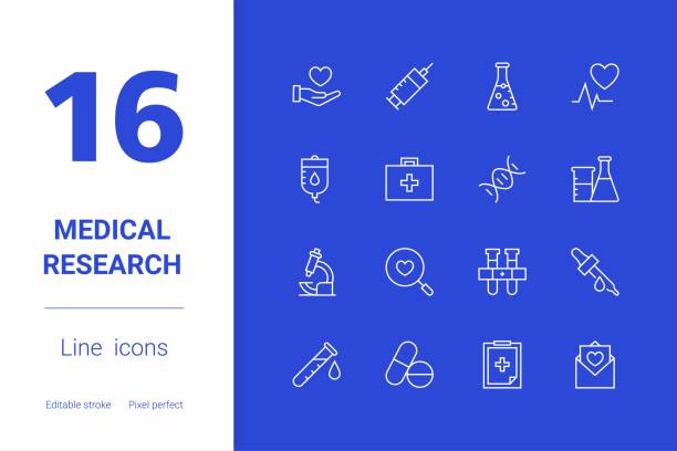 Medical Research, editable stroke line icon set, modern icon design. Medical Research, thin line vector icon set. Pixel perfect. Editable outline stroke. laboratory shaker stock illustrations