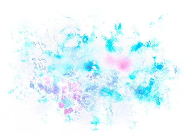 istock Ice cold winter Christmas hand painted isolated watercolor backdrop with paint splashes on white background in pink, blue, cyan and violet colors. A4 paper size 1364851149