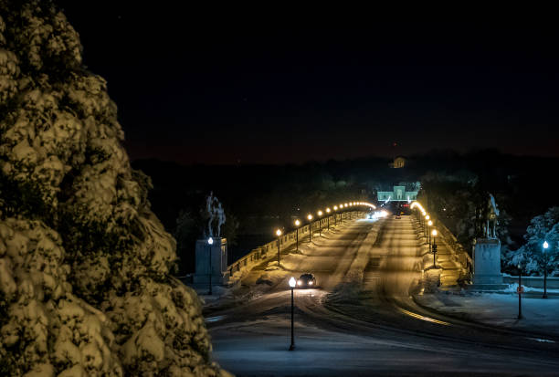 istock Memorial bridge in Washington DC at night with snow 1364852567