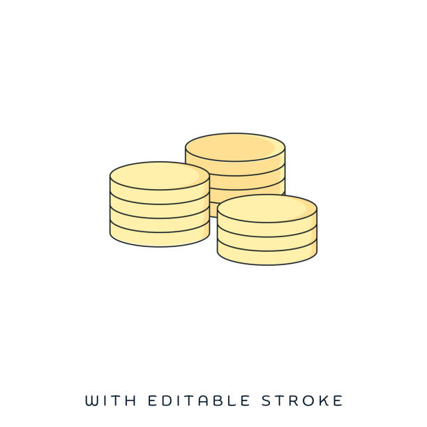 Stack of Coins Flat & Line Icon Stack of coins concept graphic design can be used as icon representations. The vector illustration is line style, pixel perfect, suitable for web and print with editable linear strokes. budget cuts stock illustrations
