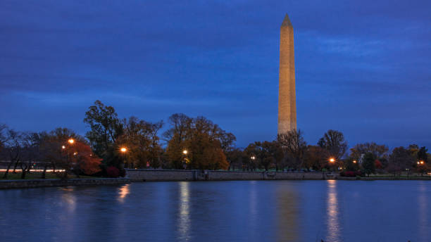 istock Night views and reflections of the Washington Monument in fall 1364853319