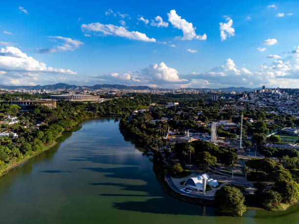 istock Sustainable neighborhood with pond 1364853568