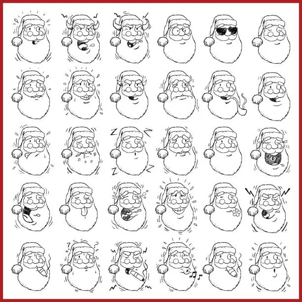 Vector illustration of santa claus faces