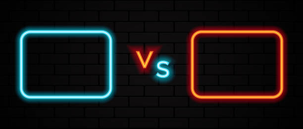 istock Versus neon sign. Neon symbol. Light banner, bright night advertising. Colorful neon illustration with copy space. Vector illustration 1364858285