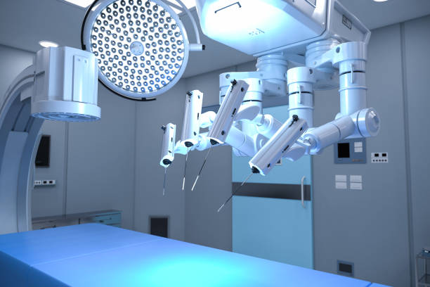 interno della sala operatoria con servizi - chirurgia robotica foto e immagini stock
