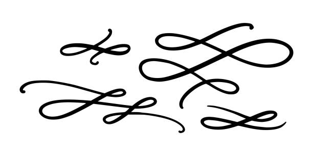 ilustrações, clipart, desenhos animados e ícones de squiggle e linhas giratórias. conjunto de redemoinhos caligráficos desenhados à mão. ilustração vetorial - underline scroll shape decoration single line
