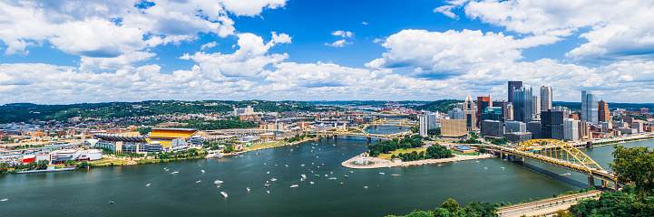 very large dimension panorama aerial view of Pittsburgh Skyline