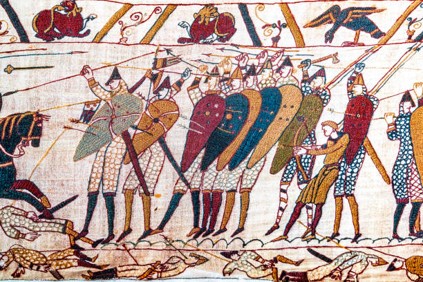 bitwa hastings bayeux tapestry normandia francja - tkanina z bayeux obrazy zdjęcia i obrazy z banku zdjęć