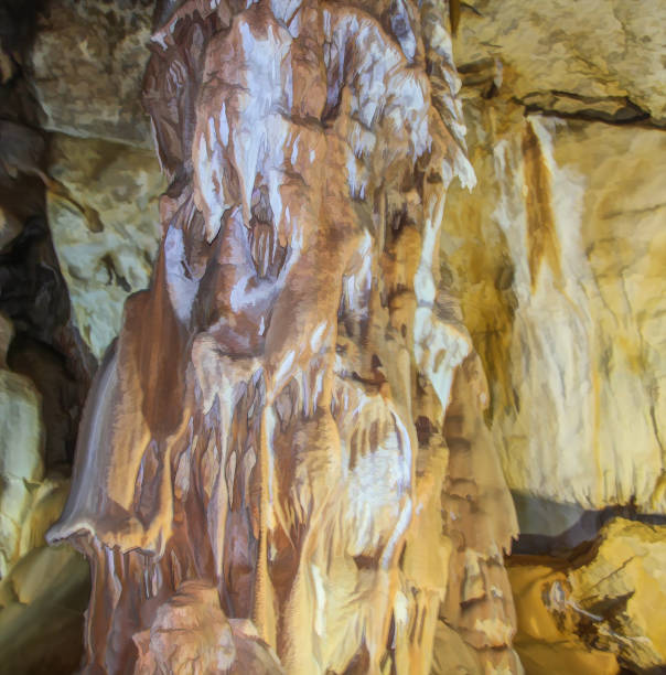 Abstract drawing of an underground cave with stalactites and stalagmites. Limestone karst formation. Travel and vacation concept. Digital painting. Abstract naturalism, relief pattern Abstract drawing of an underground cave with stalactites and stalagmites. Limestone karst formation. Travel and vacation concept. Digital painting. Abstract naturalism, relief pattern. digital underground stock pictures, royalty-free photos & images