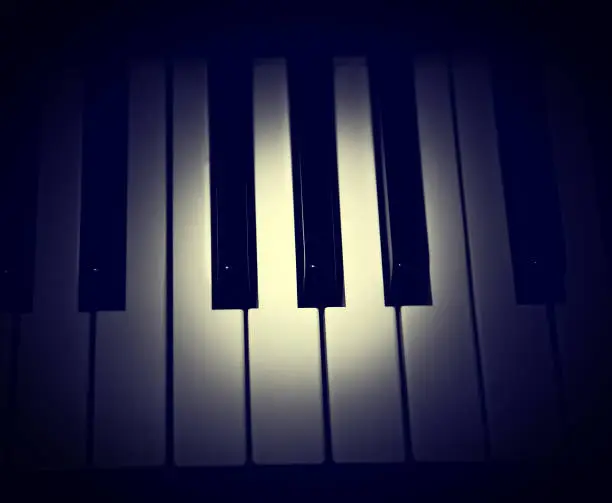 Vignetting Photo of Spot of the Light on the Piano Keys closeup