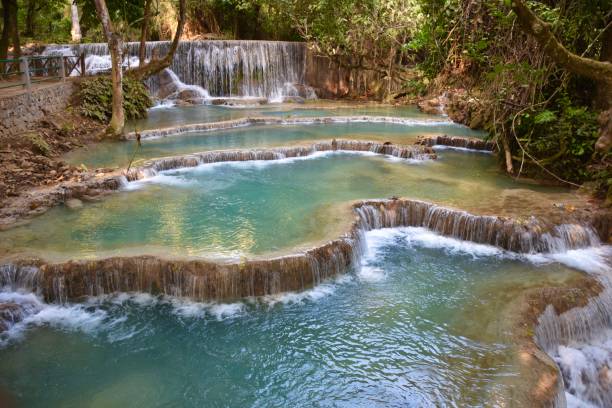 istock Short Waterfall Terraces with Blue-Green Water 1364886868