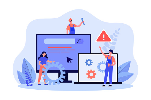 Admin Problem Administrators Fixing Computer Problems Stock Illustration - Download ...