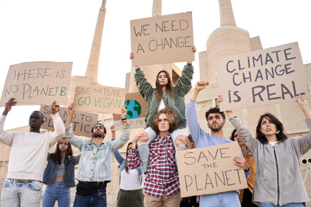 People with placards and posters on global strike for climate change.