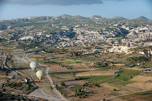 Having completed its flight over Cappadocia in Turkey, the hot air balloon landed.