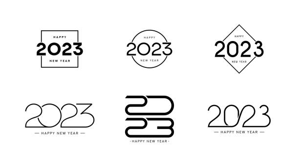 ilustrações de stock, clip art, desenhos animados e ícones de set of 2023 happy new year signs new year signs - rabbit vector black composition