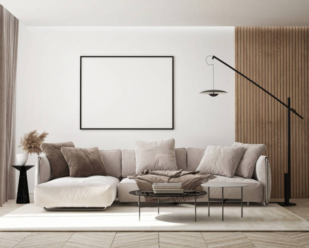 istock mock up poster frame in modern interior background, living room, Scandinavian style, 3D render, 3D illustration 1364897574