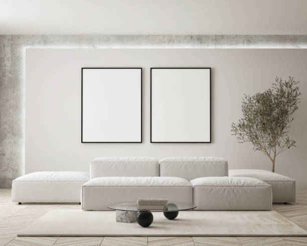 istock mock up poster frame in modern interior background, living room, Scandinavian style, 3D render, 3D illustration 1364897786