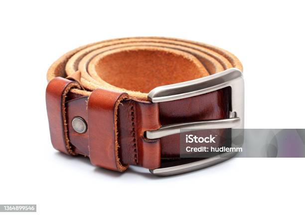 Leather Belt Isolated On White Background Stock Photo - Download Image Now - Belt, Personal Accessory, Rolled Up