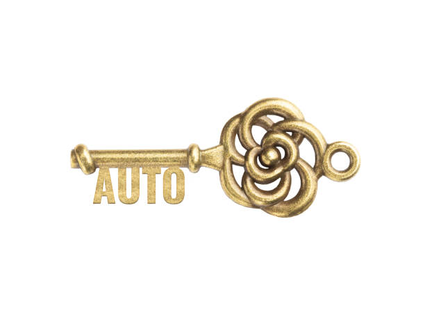 istock Bronze vintage antique keys with word Auto isolated on white background 1364902176