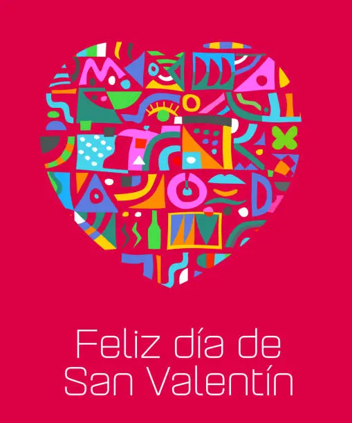 Vector illustration of Happy Valentine’s Day in Spanish Feliz día de San Valentín